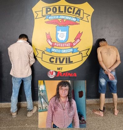Dois criminosos presos pela PJC, imagem de Nivaldo, o Boneco, ao centro.