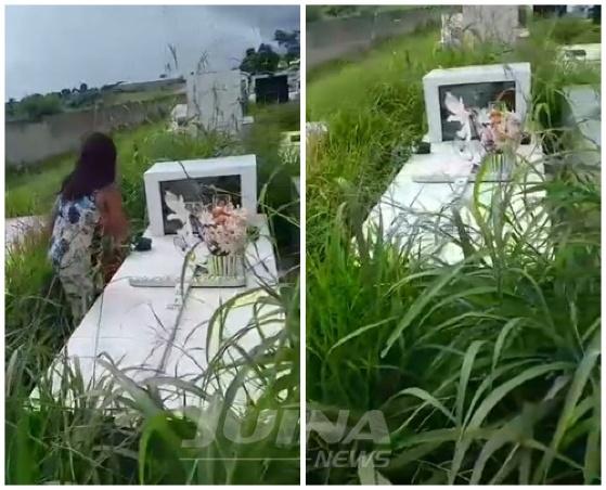 Esta senhora foi visitar o túmulo da filha sepultada no cemitério de Juína